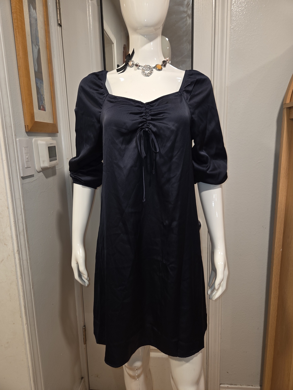 Women's Navy Beautiful Midi Dress with Drawstring Front Sz S